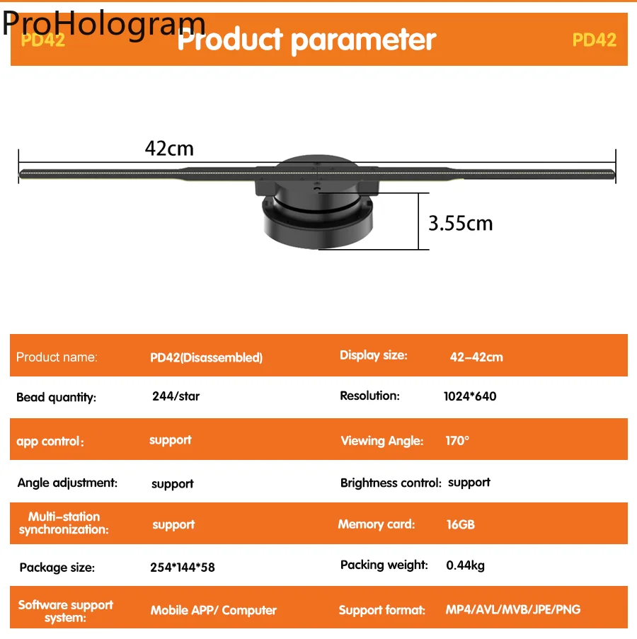 PD42 3D Hologram Projector Fan, Wifi Display, Lâmpada holográfica, Lâmina de ventilador substituível, Publicidade comercial Logo Light, Projetores