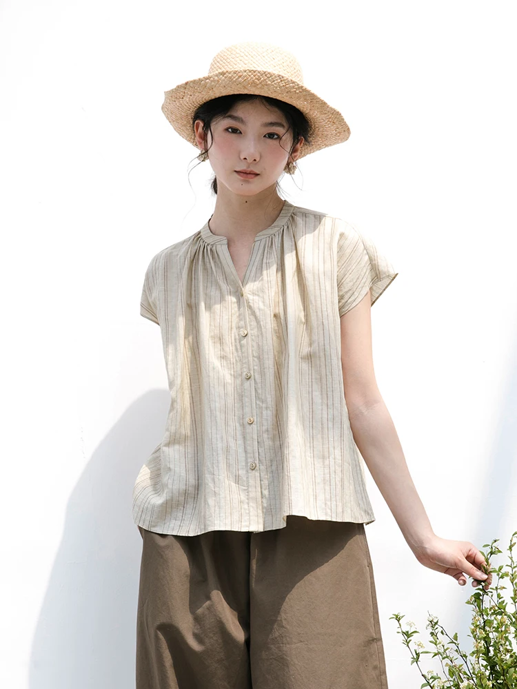 

Новая коллекция Le: Льняная рубашка в полоску, летняя, тонкая, на одной пуговице, повседневная, свободного кроя, для женщин, для работы и отдыха