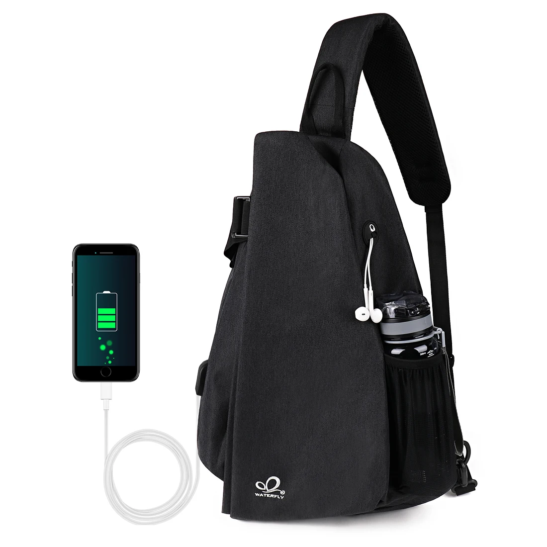 WATERFLY Sling Bag Water Repellent Shoulder Crossbody Backpack Triangle Rucksack for Unisex Outdoor Travel Riding Hiking Running