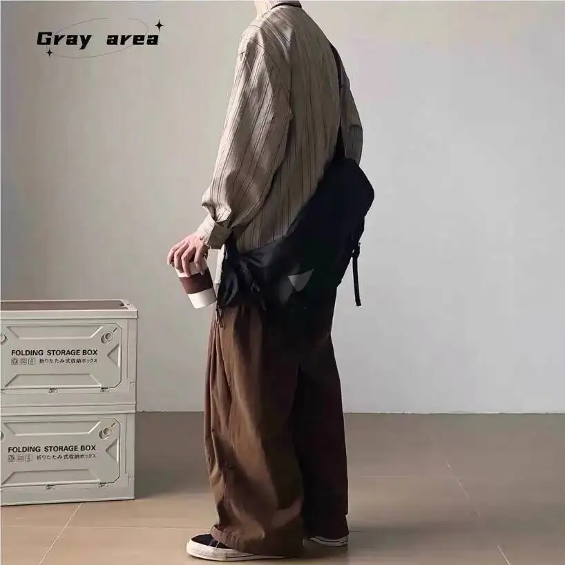 Autumn Japanese Style Set Retro Vertical Stripe Long Sleeve Shirt  Unisex College Style Loose Casual Layering Blouse