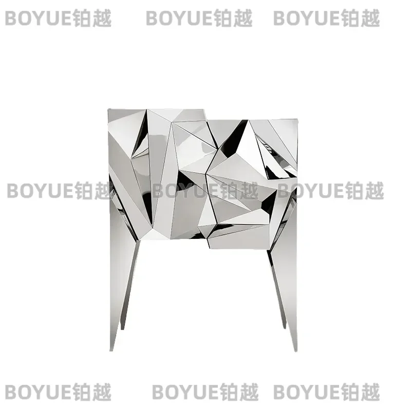Artistic Geometric Mirror Metal Wine Cabinet High End Creative Villa Living Room Solid Wood Decorative Storage Furniture