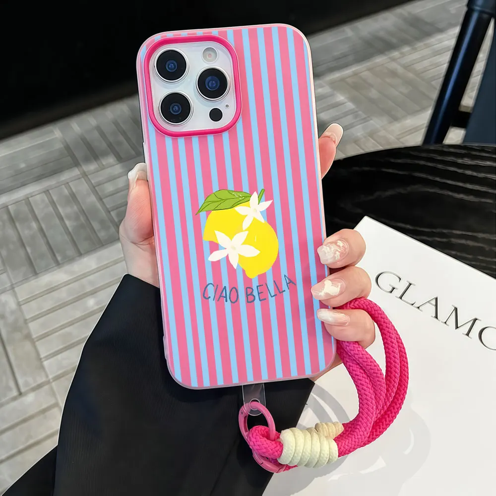 Funda de Teléfono con Cordón de Color Caramelo, Rayas Azules y Limón, para Xiaomi Mi11 Lite 5G 17 Pro Max 15T 14T Pro, 2 en 1, Antigolpes, Mate