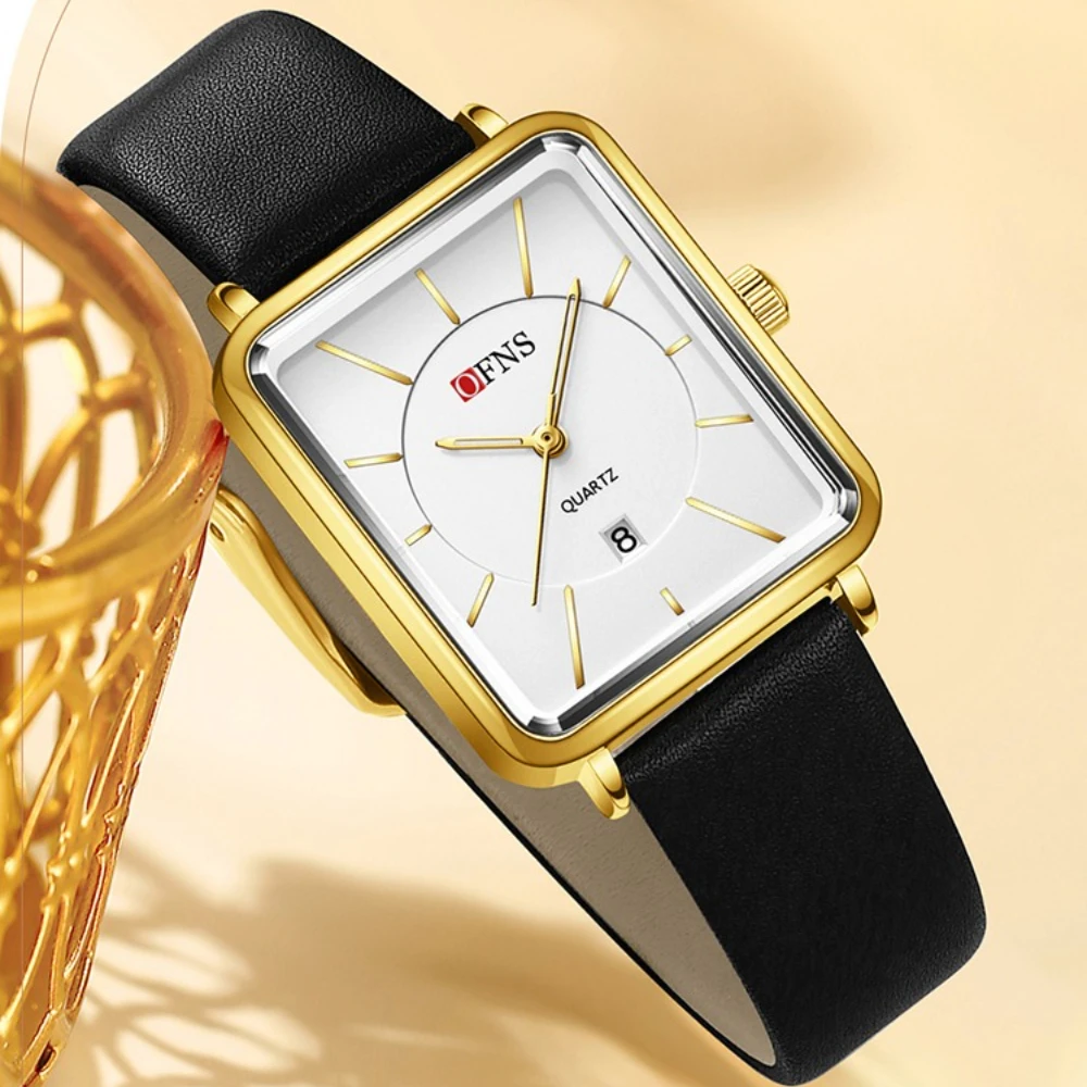 OFNS 1609 New Business Fashion Women's Watch Simple Leather Strap Calendar Waterproof Quartz Watches for Women Relogio Masculino