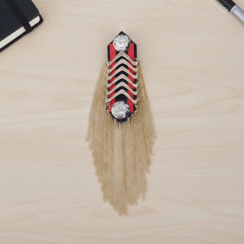 Metallic Fringe Epaulet Brooch Embroidered Detachable Metal Chain Pin Shiny Gothic Shoulder Tassel Badge Performance