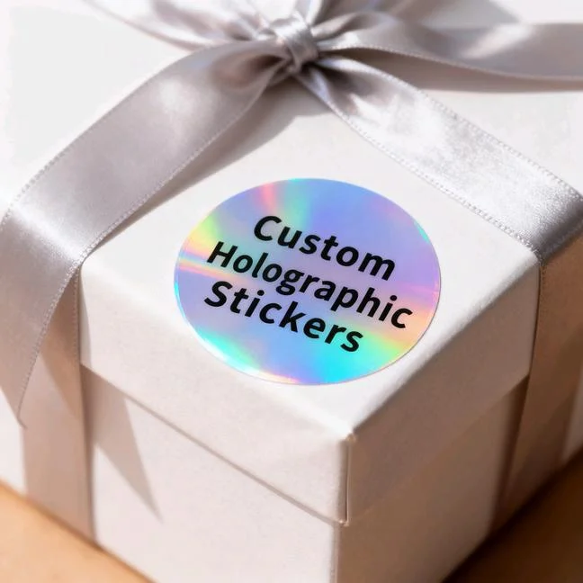 Custom Holographic Round Stickers, Self-Adhesive Holographic Gradient Labels, Personalized Logo Design, Suitable for Weddings, Birthdays, Baptisms, Small Business Events, Available in Various Sizes, Glossy Effect