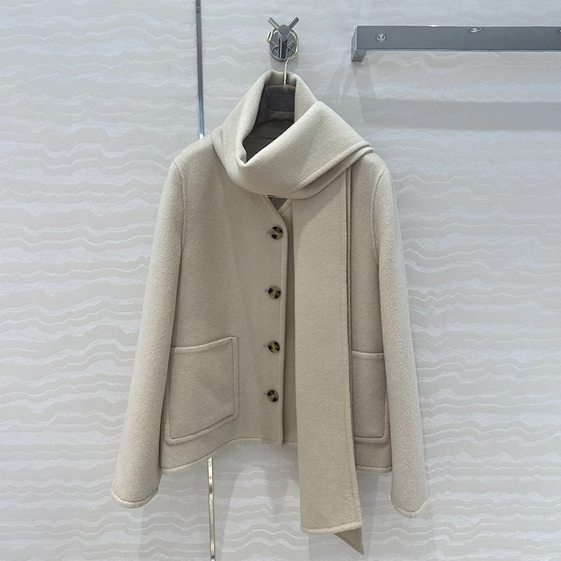 2024 AW Pure Colour Straight Simple Cashmere Casual Coats Women Short Loose Cashmere Scarf Coats Y2k Women's Womenswear