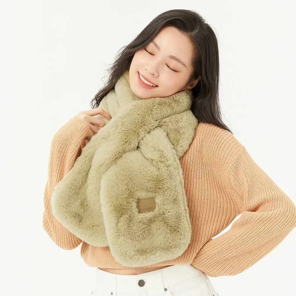 OhSunny الشتاء النساء وشاح سميك دافئ تقليد الأرنب الفراء لينة الحرارية أفخم الأوشحة بلون لطيف للفتيات الإناث
