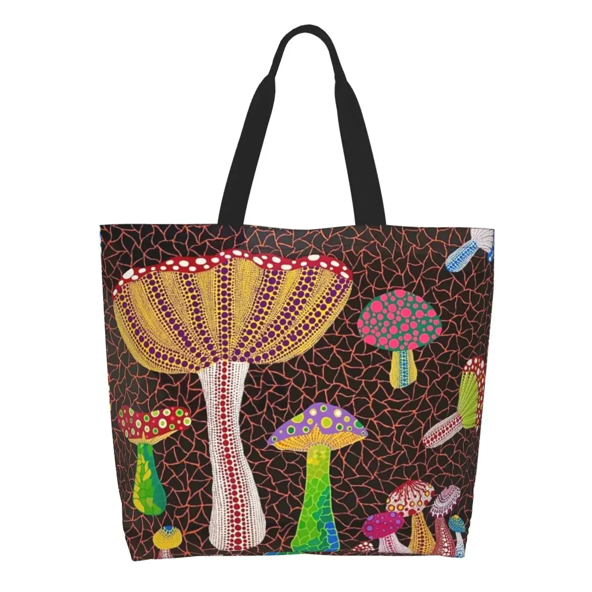 custom Printing Yayoi Kusama Toadstools Abstract Art Tote Shopping Bag Washable Canvas Shoulder Shopper Handbag