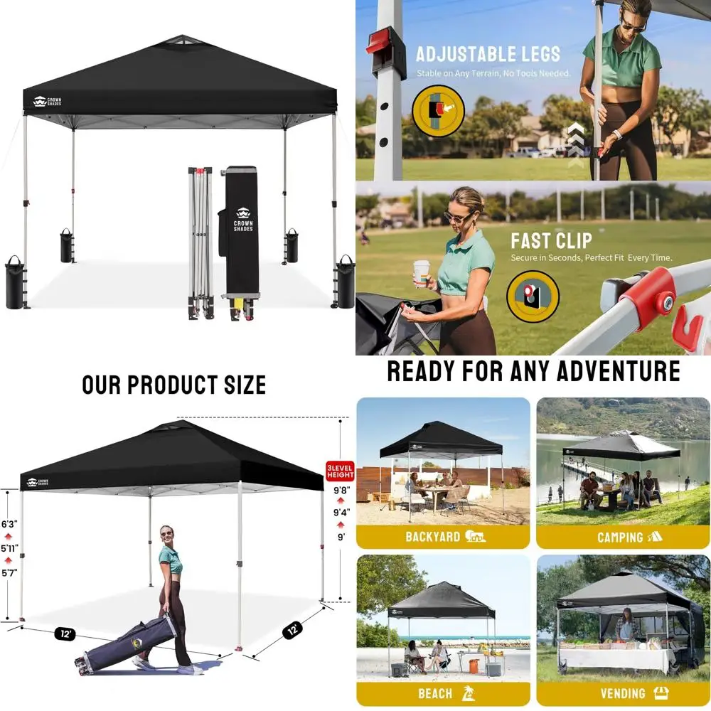 

12x12 Instant Pop-Up Canopy Tent with Wheeled Bag, Easy Setup, 8 Stakes, 4 Ropes, Outdoor Canopy Shelter