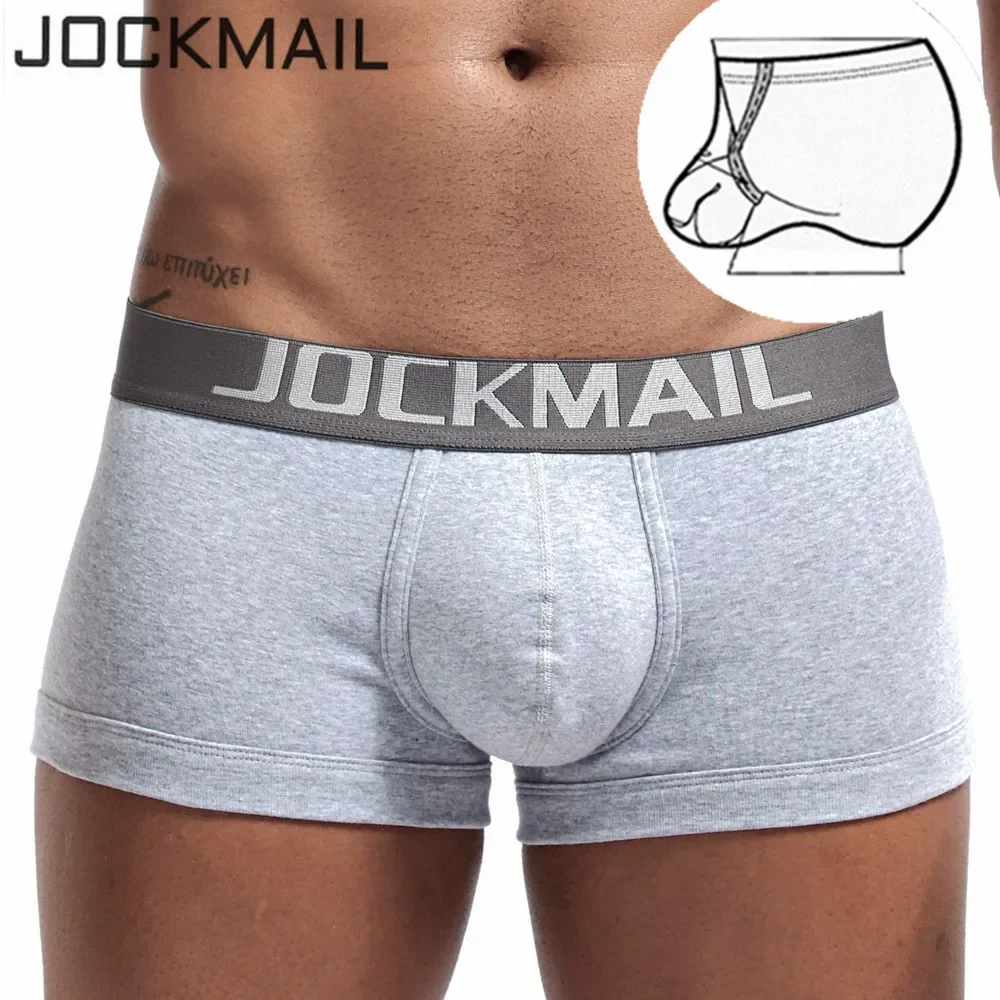 Jockmail cuecas masculinas, cuecas boxer sexy de algodão, cuecas boxer em u convexo com bolsa, anel gay, cuecas masculinas, cuecas slip