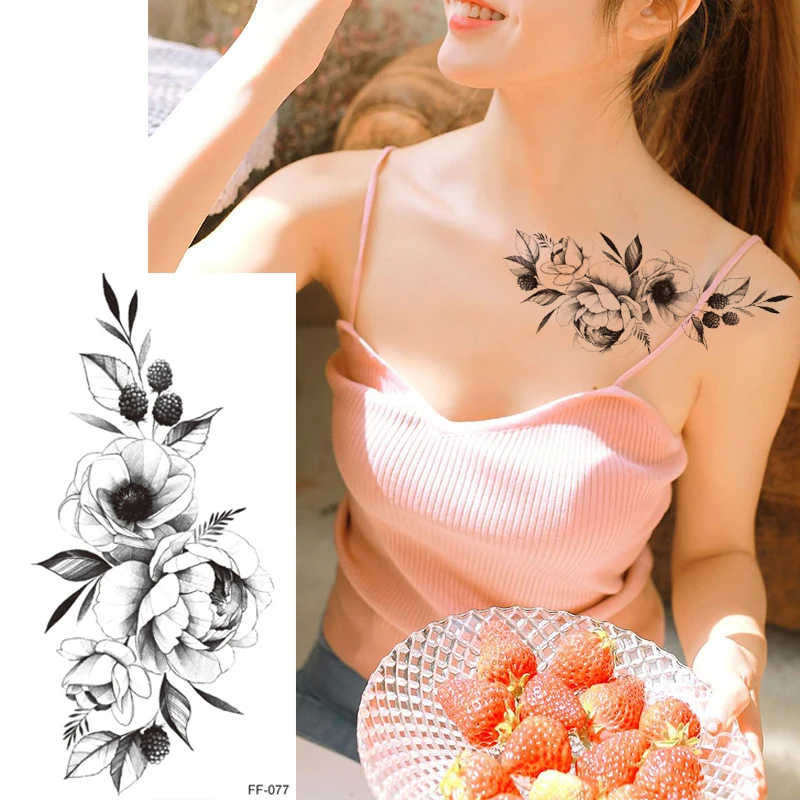 1Pc Schwarz Blume Kunst Körper Wasserdicht Temporäre Tattoos Frauen Kühlen Schlange Schönheit Sexy Rose-Flash Gefälschte Mode Arm Hülse aufkleber