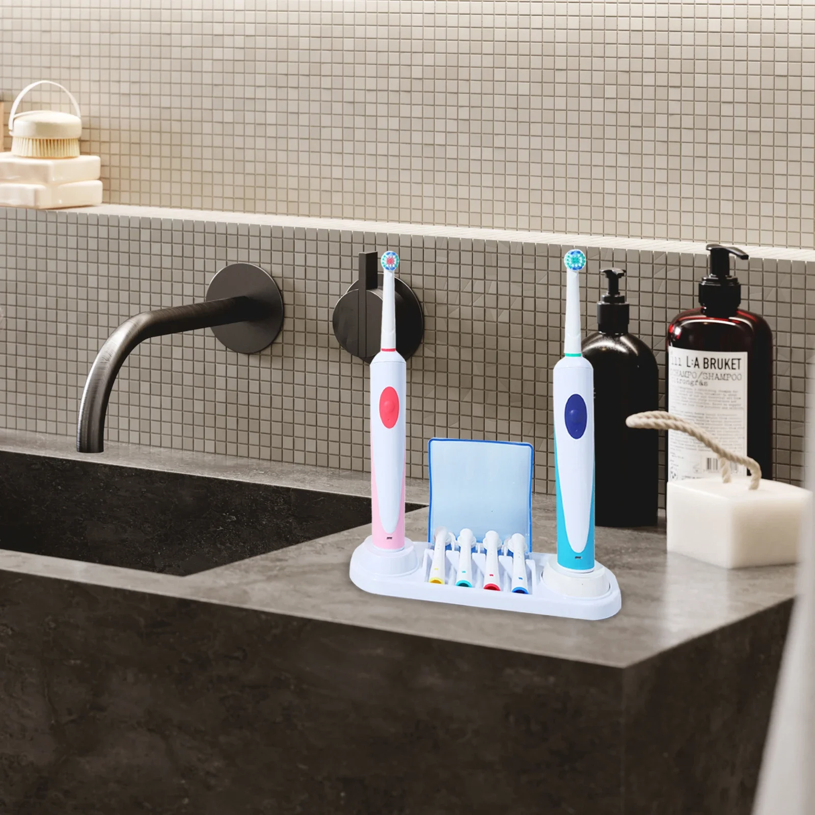 Electric Toothbrush Holder Bathroom Toothbrush Stand Charging Station with 4 Brush Head Organizer Box for Oral B Braun