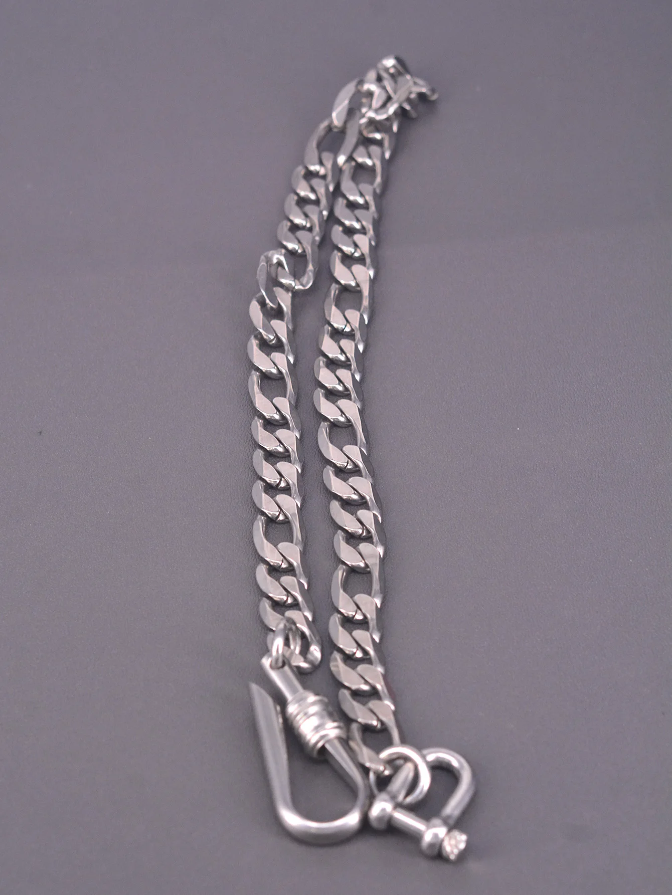 Hip-Hop 21 Zoll 12mm Figaro Schwere 3:1 Kettenhalskette Choker Jeans-Kette Streetdance-Deko Edelstahl Gürtelclip Haken – Detail 3