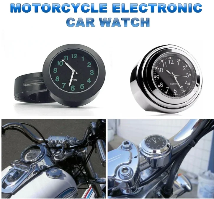 Universal Waterproof Chrome Motorcycle Bike Handlebar Mount Night Vision  Buckle Mount Quartz Watch For Motobike Bicycle