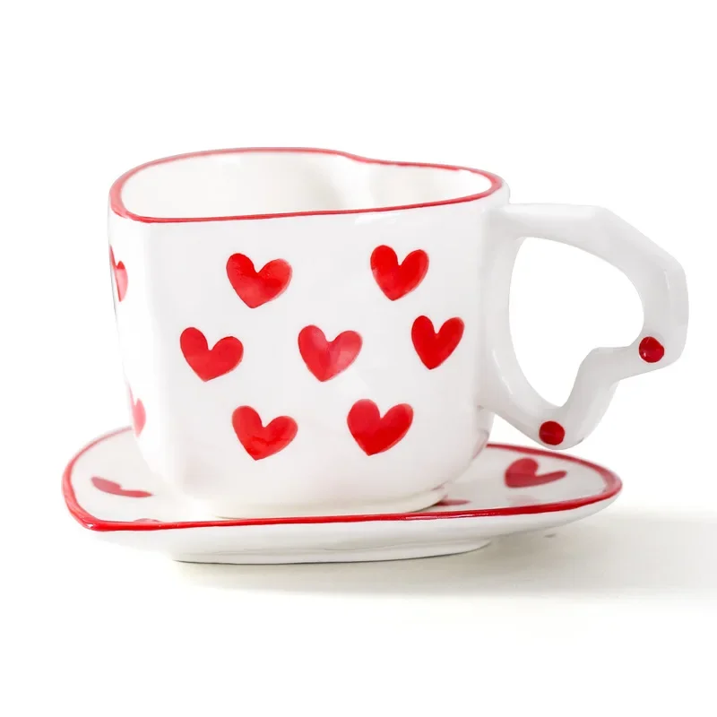 

Ceramic Coffee Cup Cute Heart Shape Mugs Coffee Cups with Saucer Afternoon Tea Milk Yogurt Mug Water Cup Home Office Water Mug