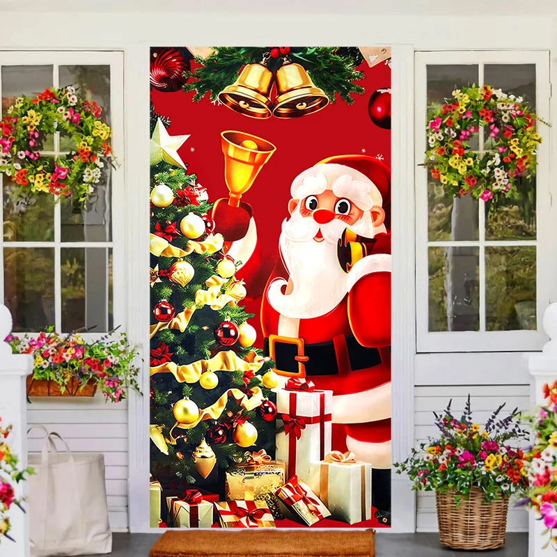 

180x90cm Christmas Door Cover Banner Santa Claus Door Cover Backdrop Decorations Banner Christmas Winter Holiday New Year Decor