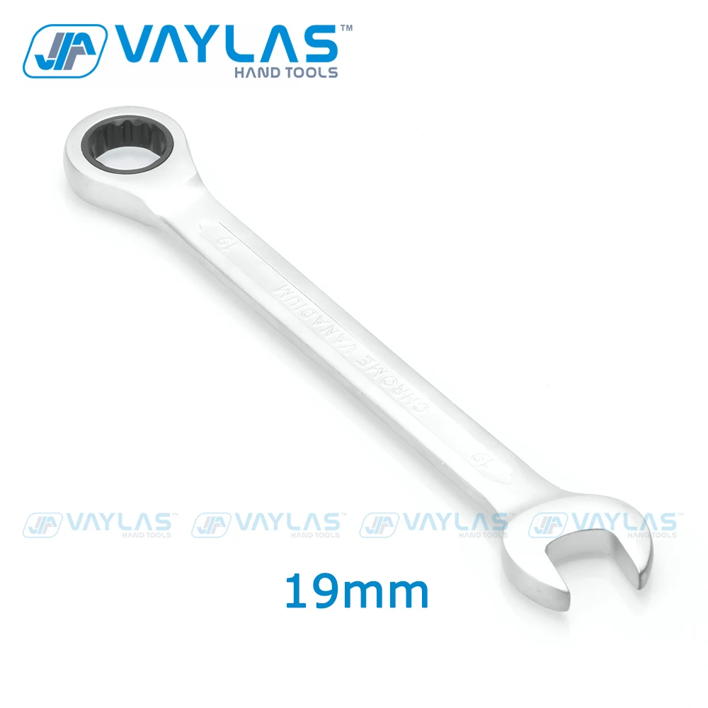 19mm Ratchet Wrench Fixed Head Chrome Vanadium Steel Dull Polished 72-Tooth Box End and Open End Combination Ratcheting Wrench