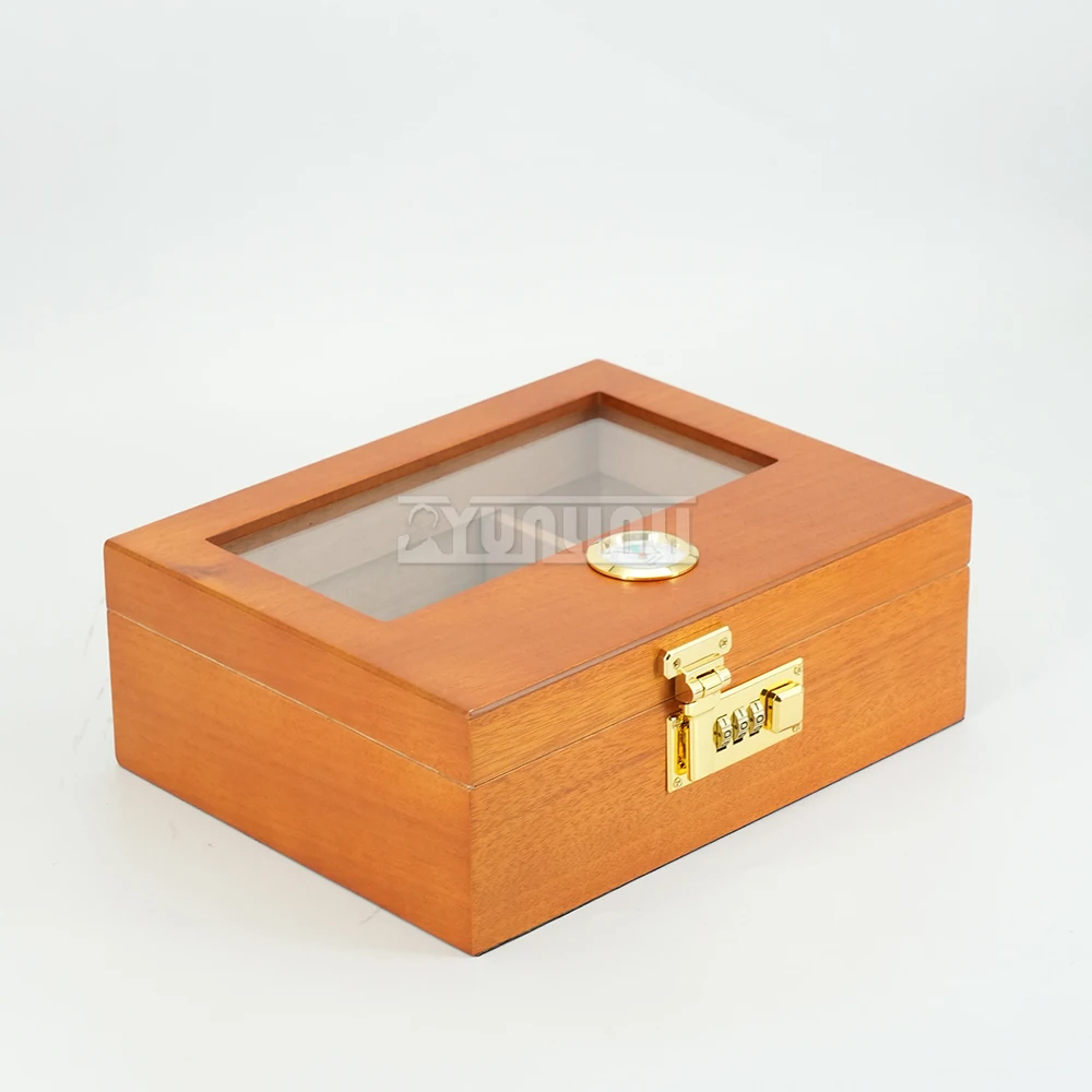 Portable Cigar Humidor Humidifier Cedar Wood with Combination Lock and Humidor Hygrometer Storage Fit 20 Cigar