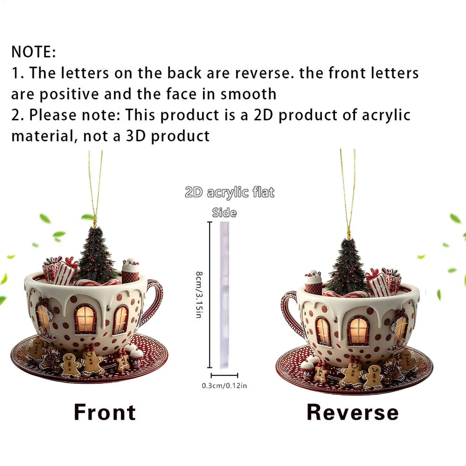 فنجان القهوة الحلي لشجرة عيد الميلاد 2D الاكريليك عيد الميلاد الثلوج منازل الشوكولاته القدح قلادة شجرة عيد الميلاد وديكور السيارة #6
