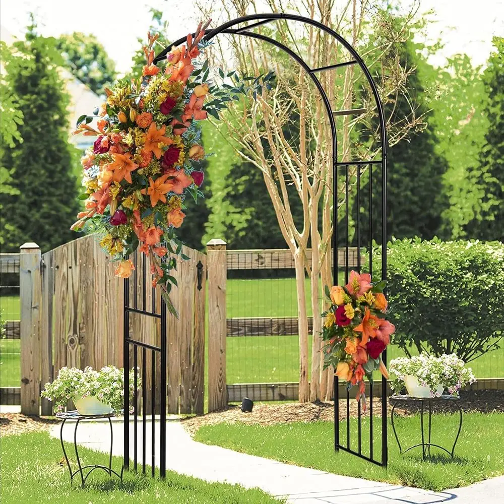 Outdoor Steel Garden Arch Arbor with Stakes, 7.2ft Metal Archway for Climbing Plants, Durable Lawn Decor, Ideal for Parties and