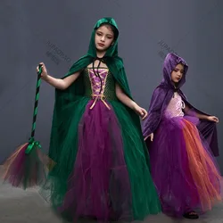 Disguise Girls Hocus Pocus Salem Witch Sisters Costume Kids Halloween Fancy Gown Tutu Dress With Cape For Cosplay Party Outfit