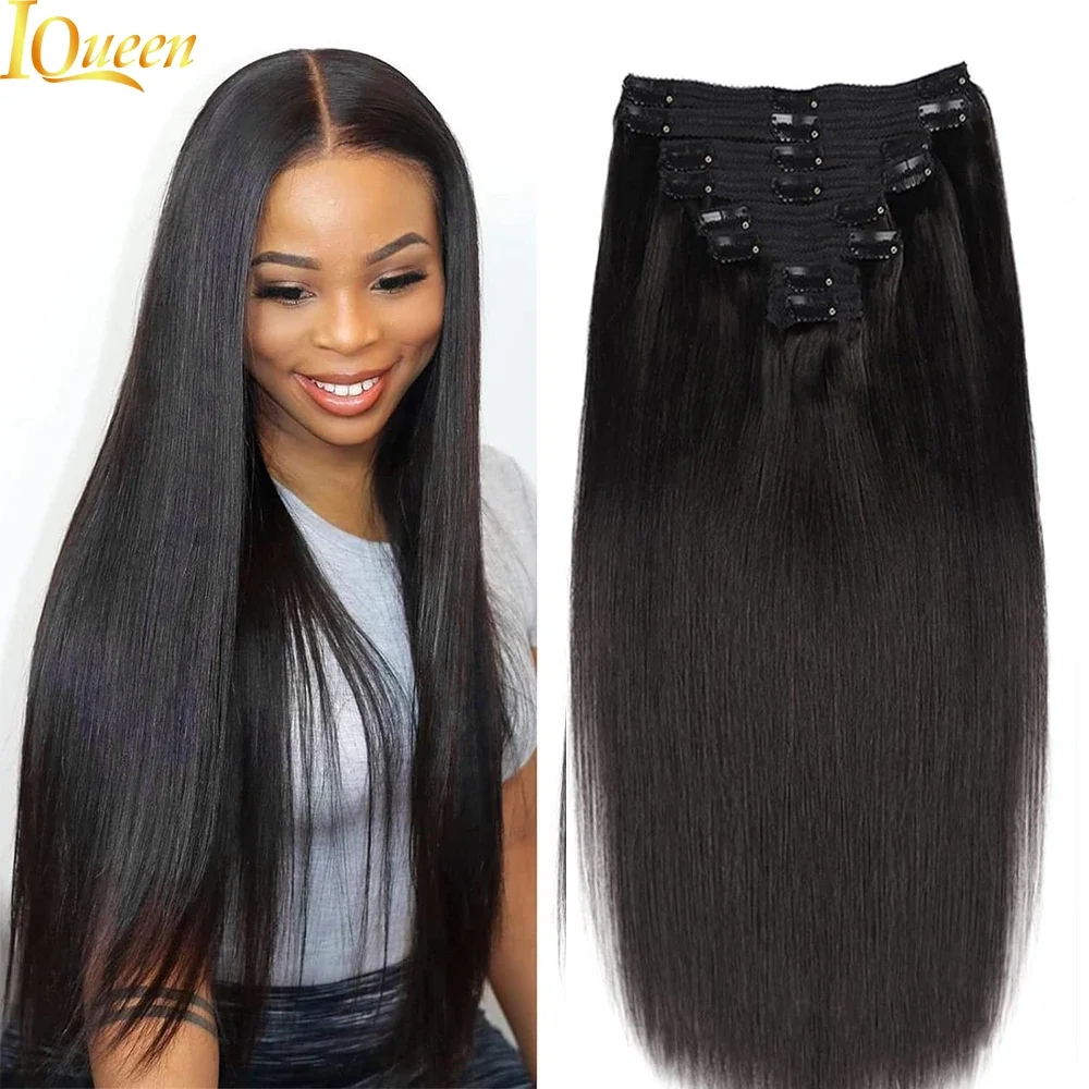 

120G/8 Pieces Clip In Hair Extensions Human Hair Brazilian Straight Virgin 100% Human Hair Natural Black Color Clip In Remy Hair