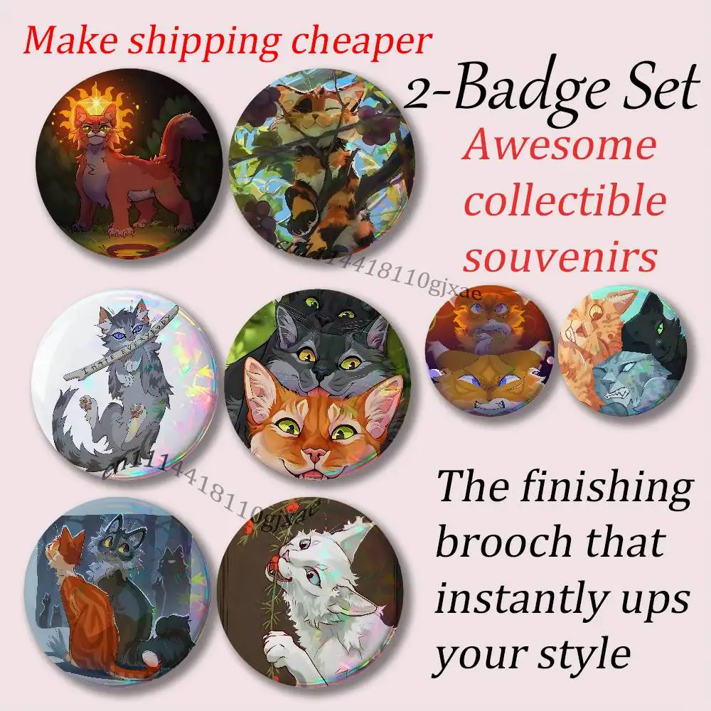 W-Warrior Cats Brooches for Backpack Accessories 25,32,44,58,75mm Round Enamel Pins 2-piece set Cartoon Anime Badge