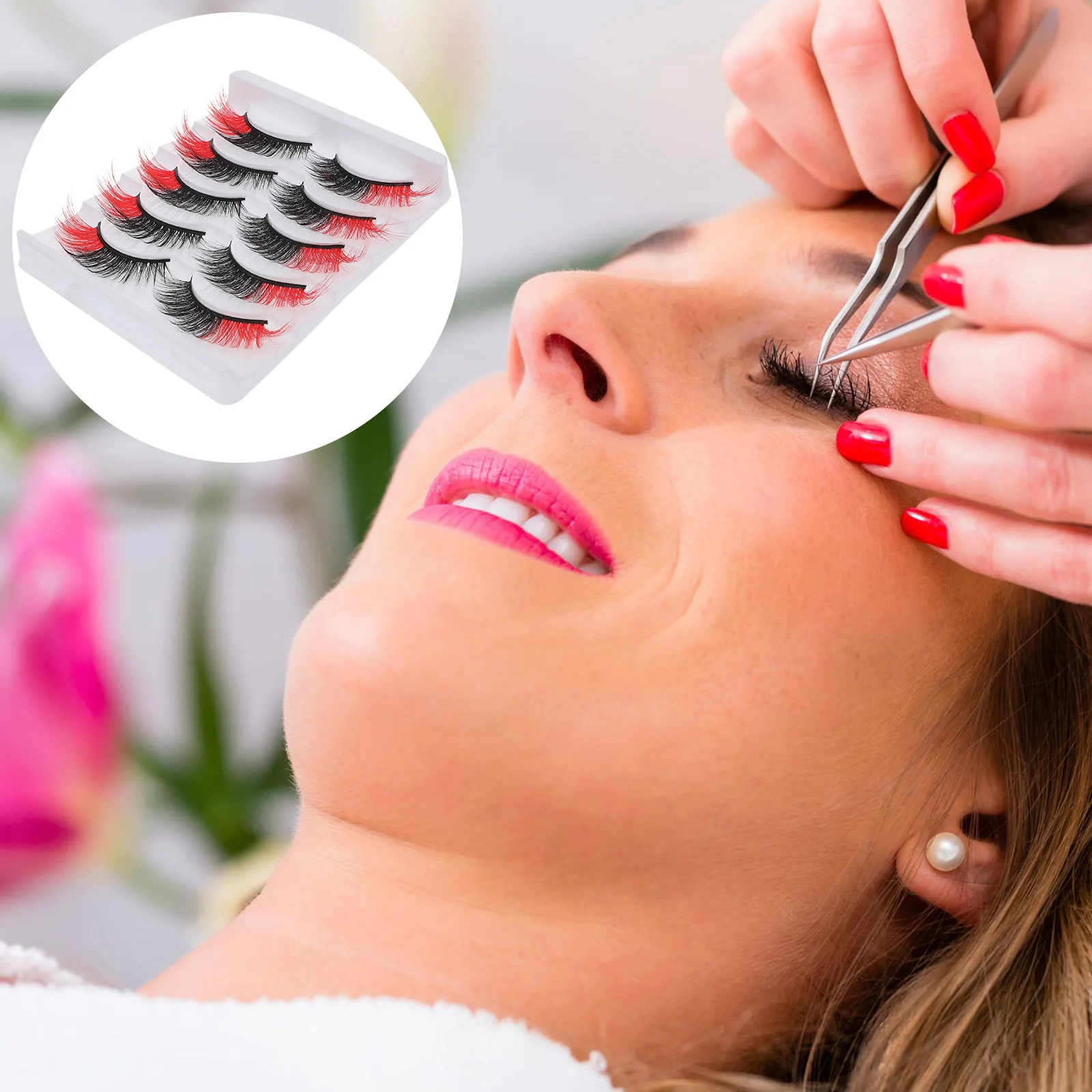 

5 Pairs Artificial Eyelashes False Wispy Natural Red Imitation Reusable Durable Lightweight Comfortable Handmade