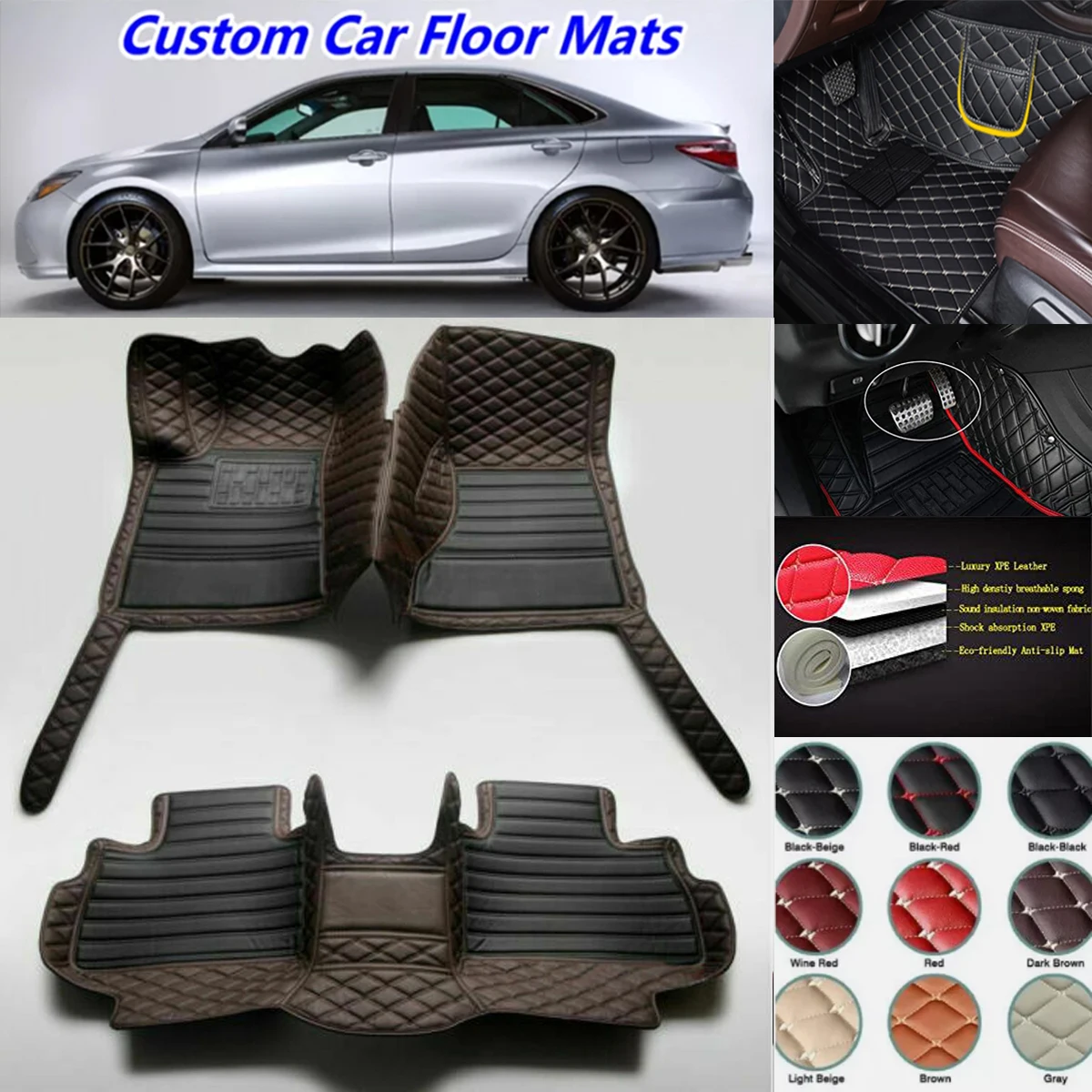 

3D PU-leather Waterproof Custom Car Floor Mats For Peugeot 308SW 308CC Auto Carpets Foot Coche Accessorie Liners