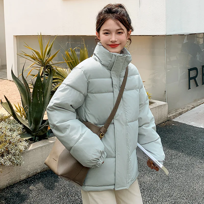 

Winter Fashion Zipper Up Parkas Women Stand Collar Long Sleeve Parka Jacket Woman Pockets Solid Color Hooded Parkas Female