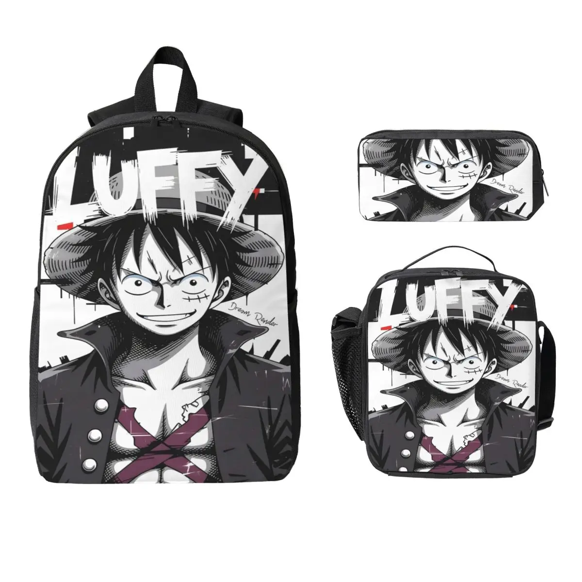 3Pcs Luffys O-one-pieces School bags Set for Kids Pencil Boxes Backpack Sets with Lunch Box For Primary School Students Daypack
