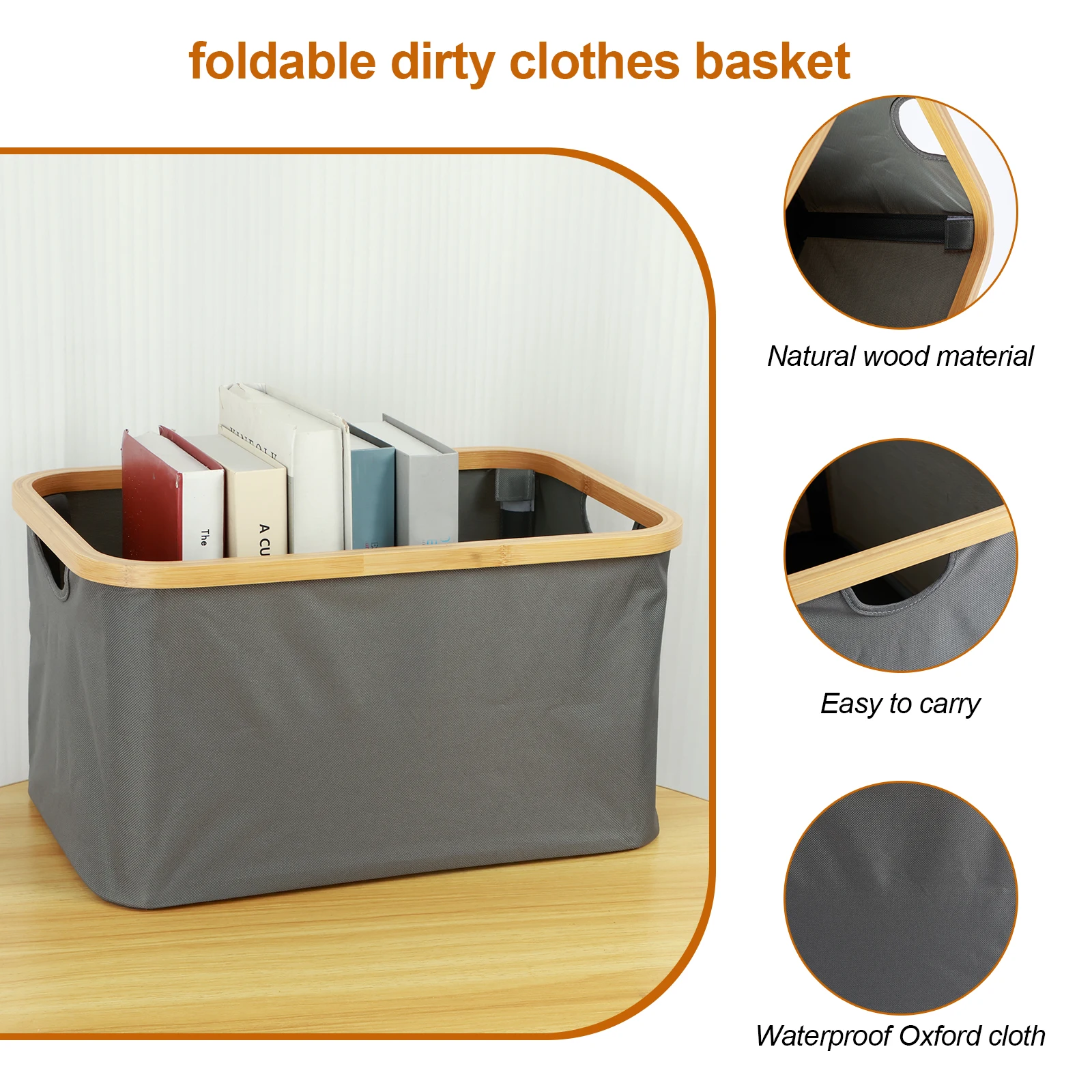 Laundry Basket Bamboo Oxford Cloth Storage Basket Home Foldable Dirty Clothes Basket Bedroom Bathroom Laundry Storage Basket