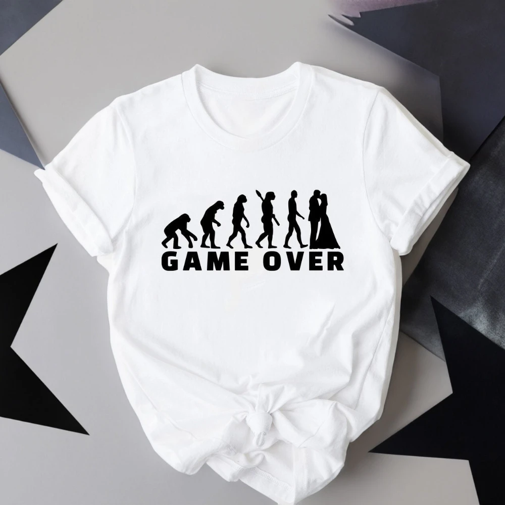 Funny Bachelor Party Game Over T-Shirt Evolution To Wedding Humor Clothing Sarcastic Marriage Statement Tee Mens Summer Tops