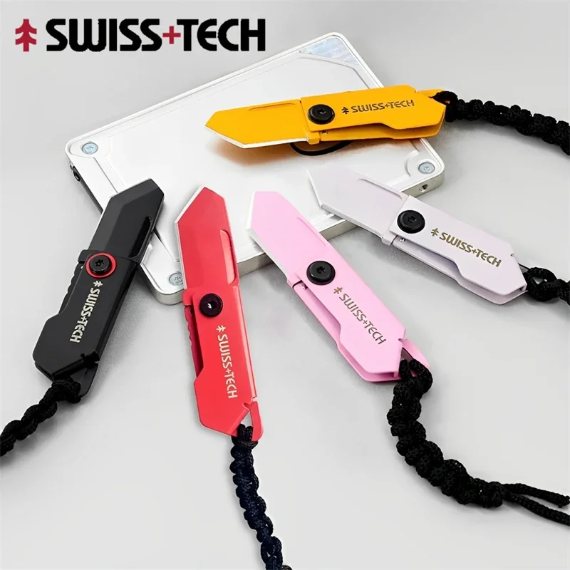 SWISS TECH Folding Knife Keychain Mini Pocket Knives For self-defense EDC Utility Box Cutter Portable Rope Lanyard