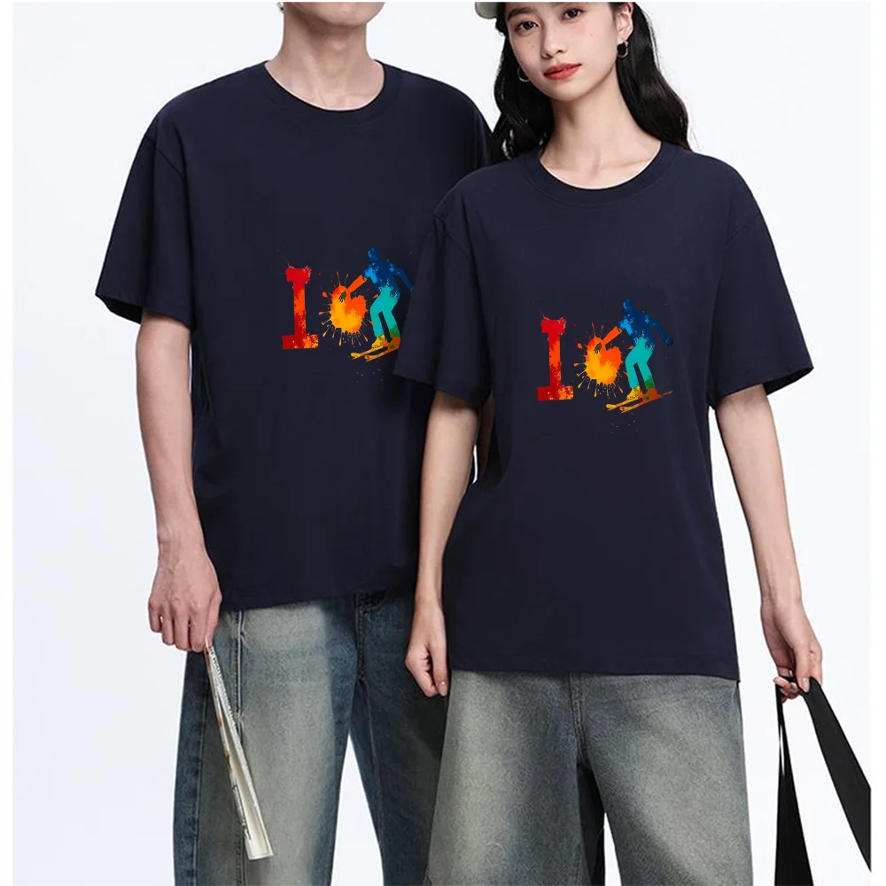 Skiing Man Graphic Printed T Shirt Breathable Fabric S-XXL Personalized Custom Casual Short Sleeve Tee Aesthetic Unisex Fit Dail