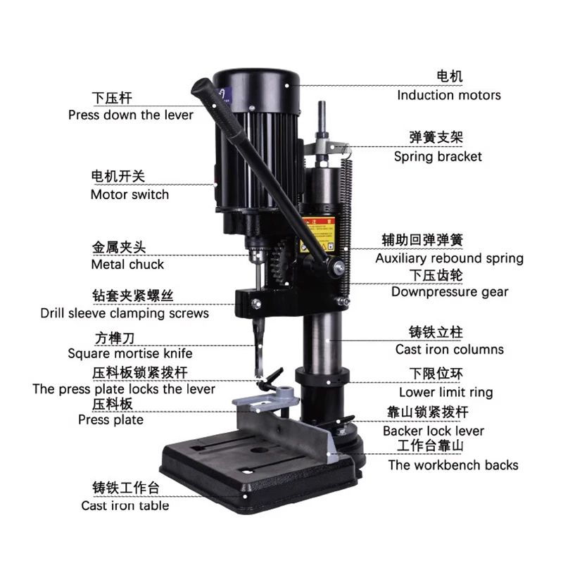 Square tenon machine woodworking square hole drilling machine multi-functional small household bench drill mortise