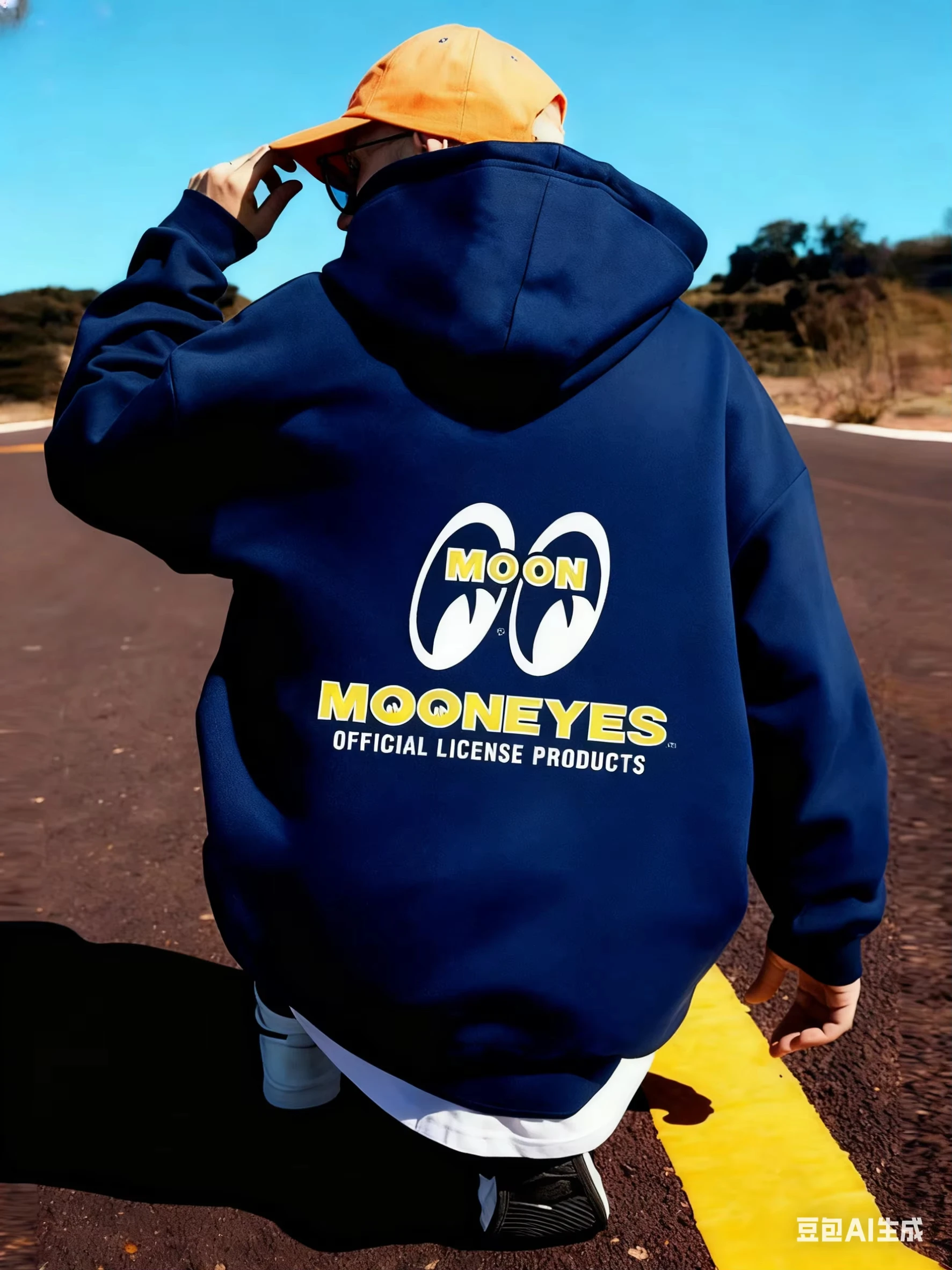 2025 Felpa sportiva nera da uomo con stampa logo MOON EYES - Felpa con cappuccio a maniche lunghe per esterno