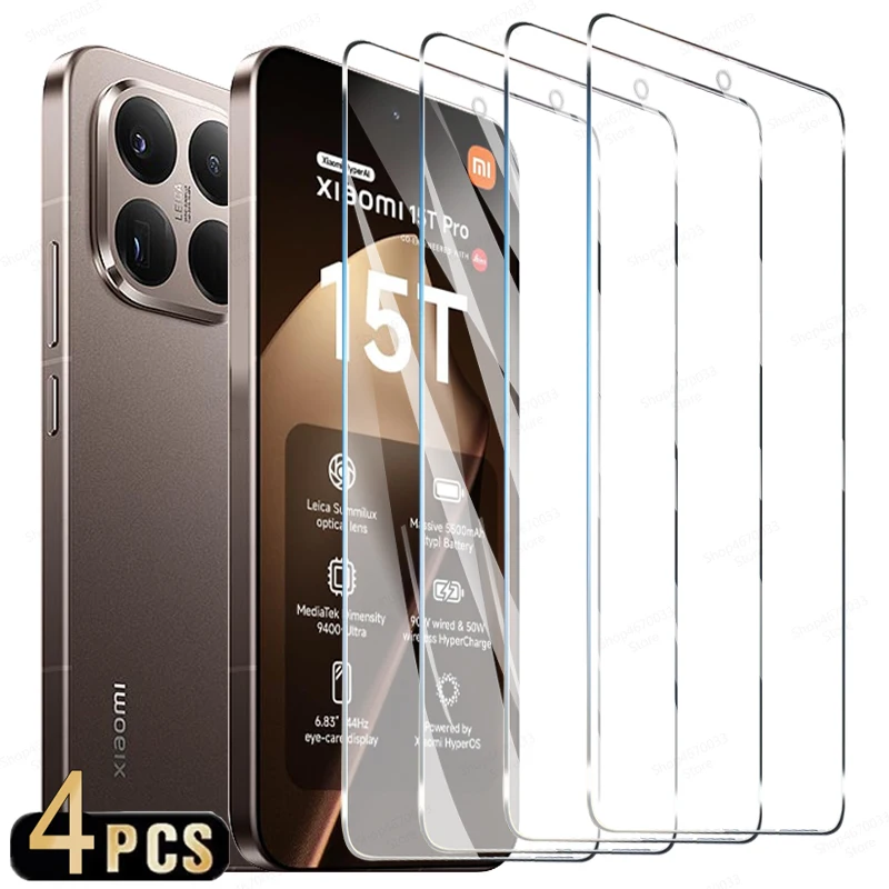 

4PCS Screen Protector For Xiaomi 15T 14T 13T 12T 11T 10T Pro Tempered Glass For Xiaomi 17 Pro Max 15 14 13 12 Lite Front Cover