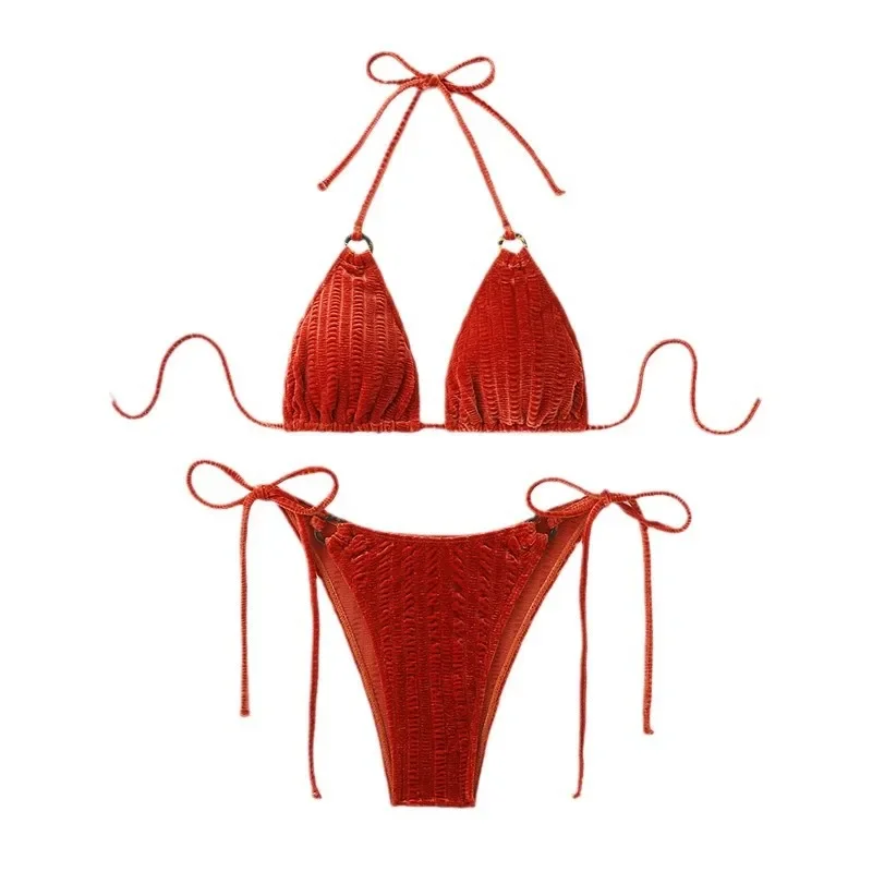Microbikini rojo 2025, Bikini brasileño con Tanga, traje de baño de dos piezas para mujer, traje de baño triangular, ropa de playa femenina de verano