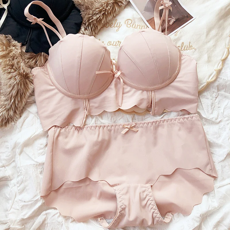 

Милый комплект нижнего белья с половиной чашки без стального кольца, собранная маленькая грудь, большой бюстгальтер, съемные бретели, смокинг, трусы нижнего белья