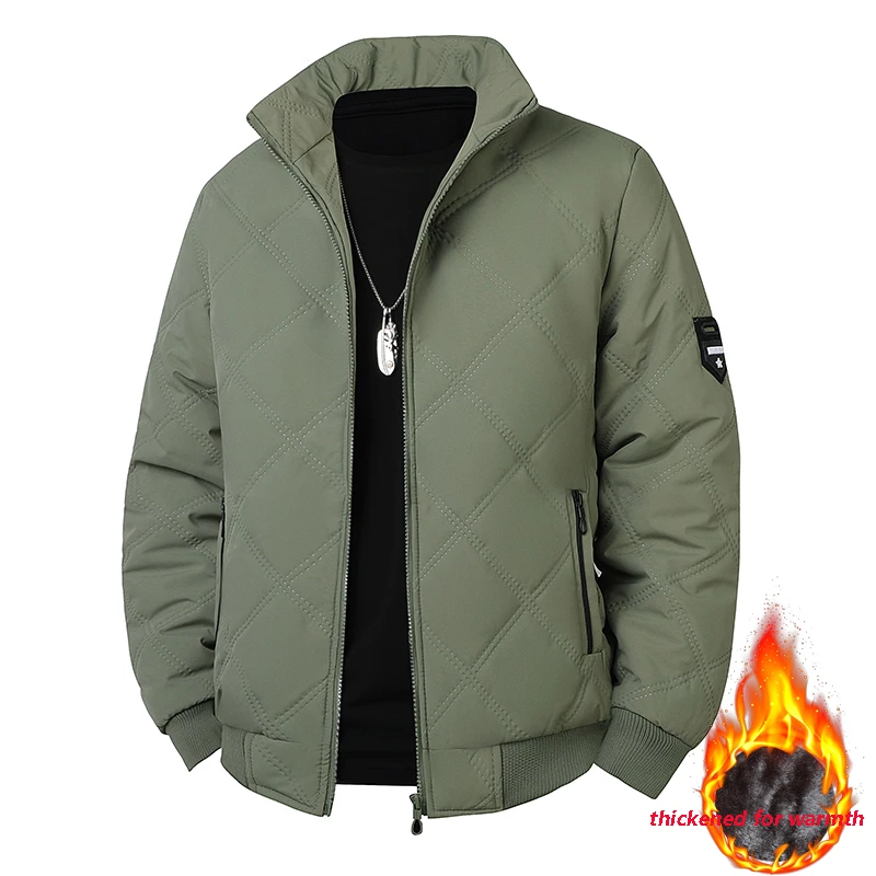 Mantel katun wol buatan musim dingin pria mantel katun tebal hangat dan kasual serbaguna longgar dan jaket kerah berdiri berukuran besar