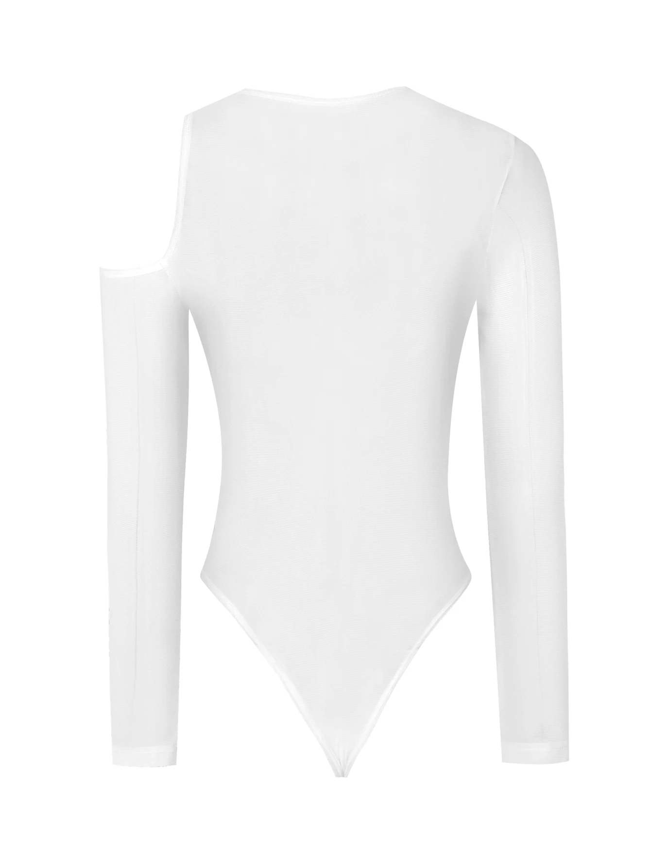 Women\'s solid color mesh perspective tight fitting jumpsuit sexy long sleeved jumpsuit