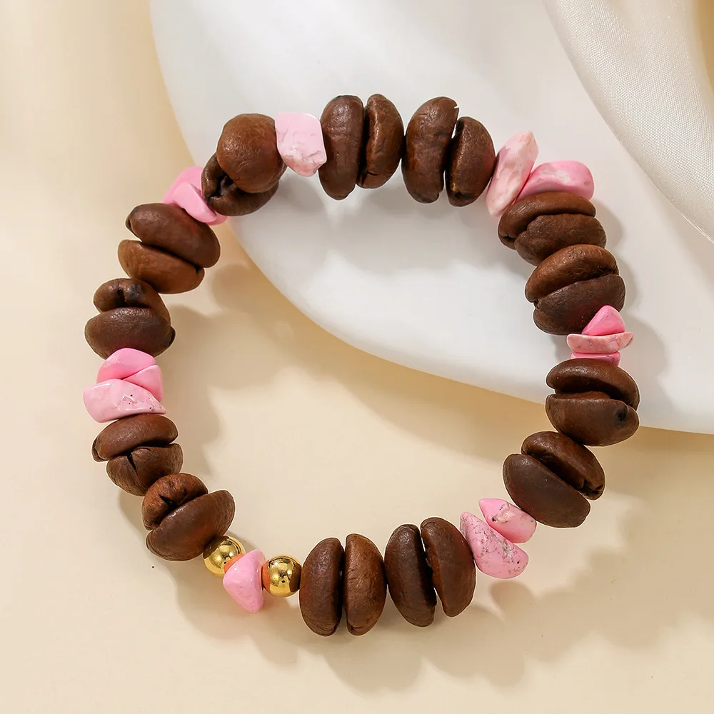 Meetvii New Charcoal Roasted Real Coffee Bean Beads Bracelets Fresh style crushed stones Hand Jewelry Refreshing gift