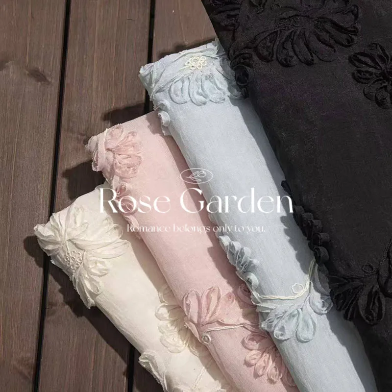 L100XW130CM Two Tone Embroidered Tulle Mesh Fabric Autumn Chrysanthemum Floral Country Style Lightweight Curtain DIY Sewing