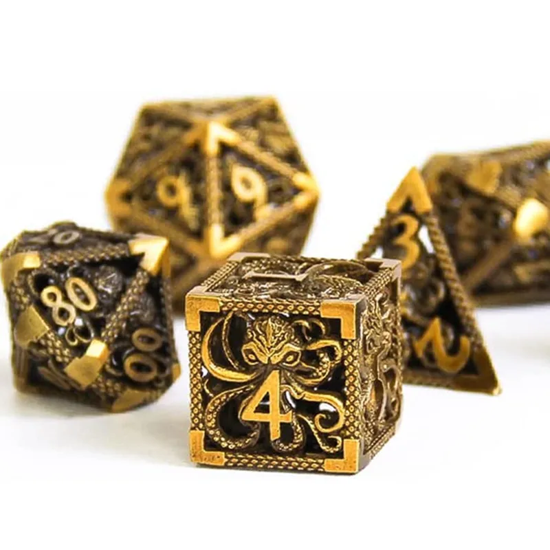 MINI PLANET Hollow Metal Dice Set DND Octopus Polyhedron Dice RPG Board Game Pathfinder Metal Dice D4 D6 D8 D0 D% D12 D20 Dice