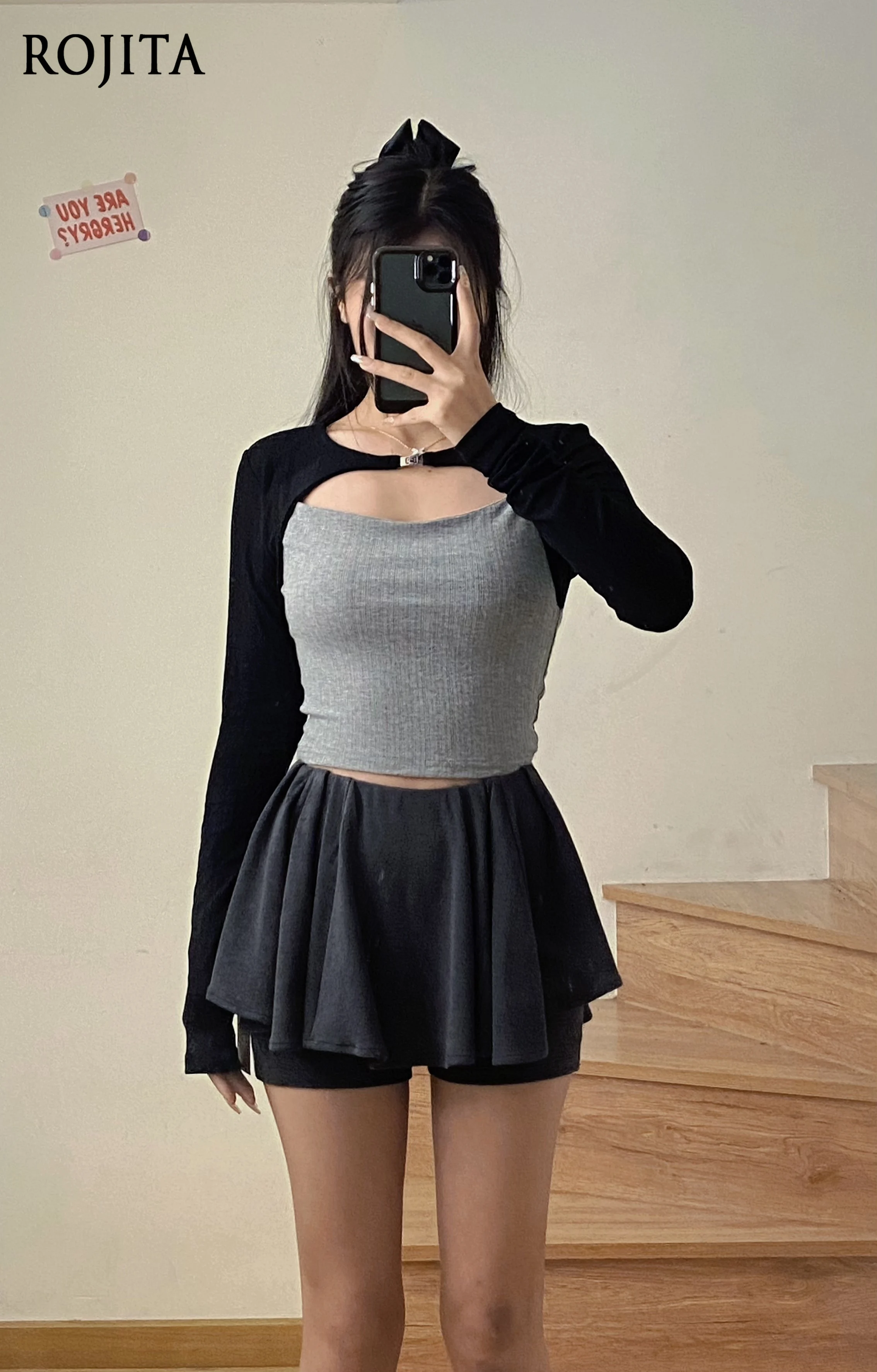 

Осенняя балетная юбка для похудения в стиле ретро, расклешенная юбка трапециевидной формы, брюки, японская корейская мода, черная юбка, тонкий розовый топ, новинка лета 2023 г.