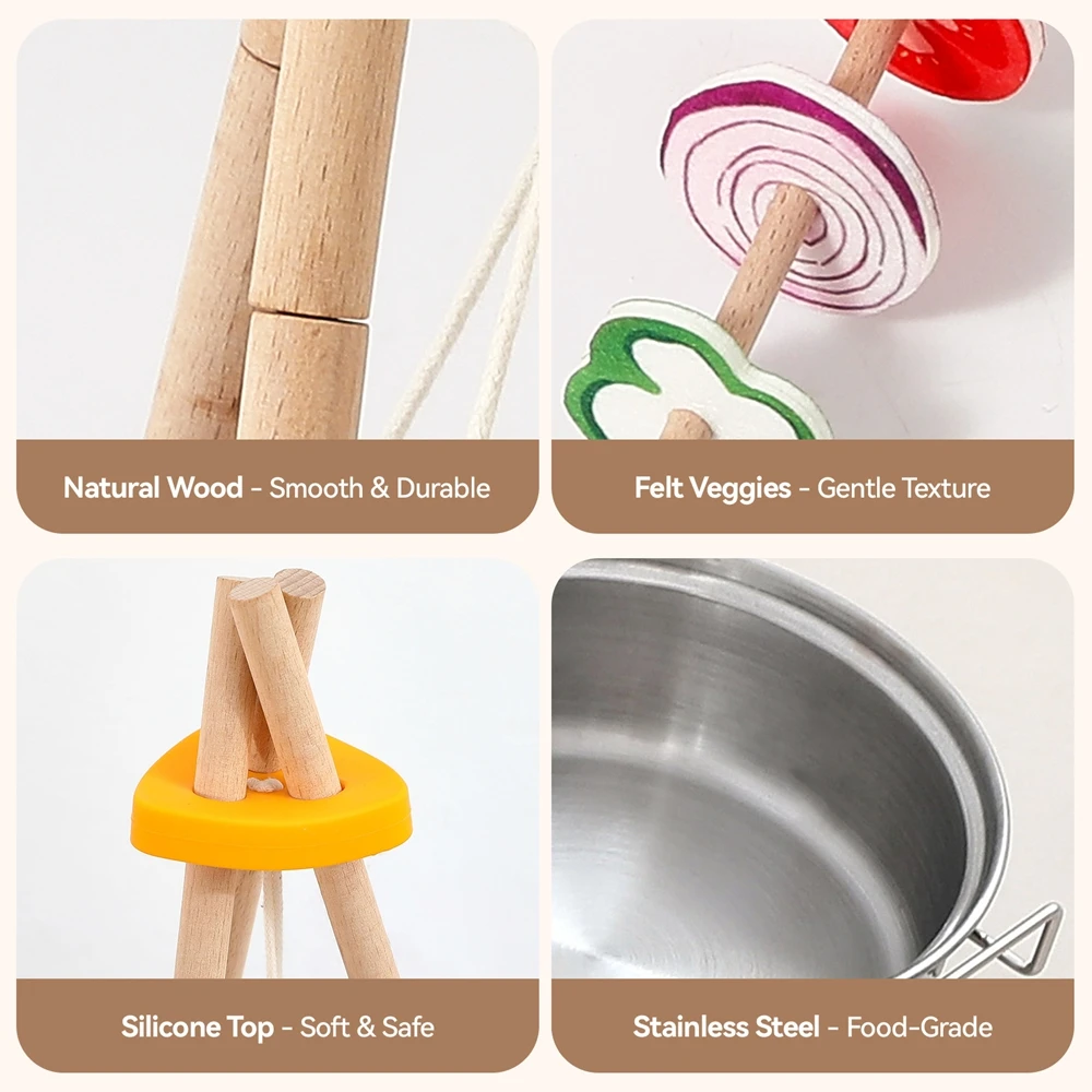 Wooden BBQ Grill Toy Set Montessori Cooking Experience Wooden Outdoor Camping Toys Blocks Playhouse Games Baby Interactive Toys