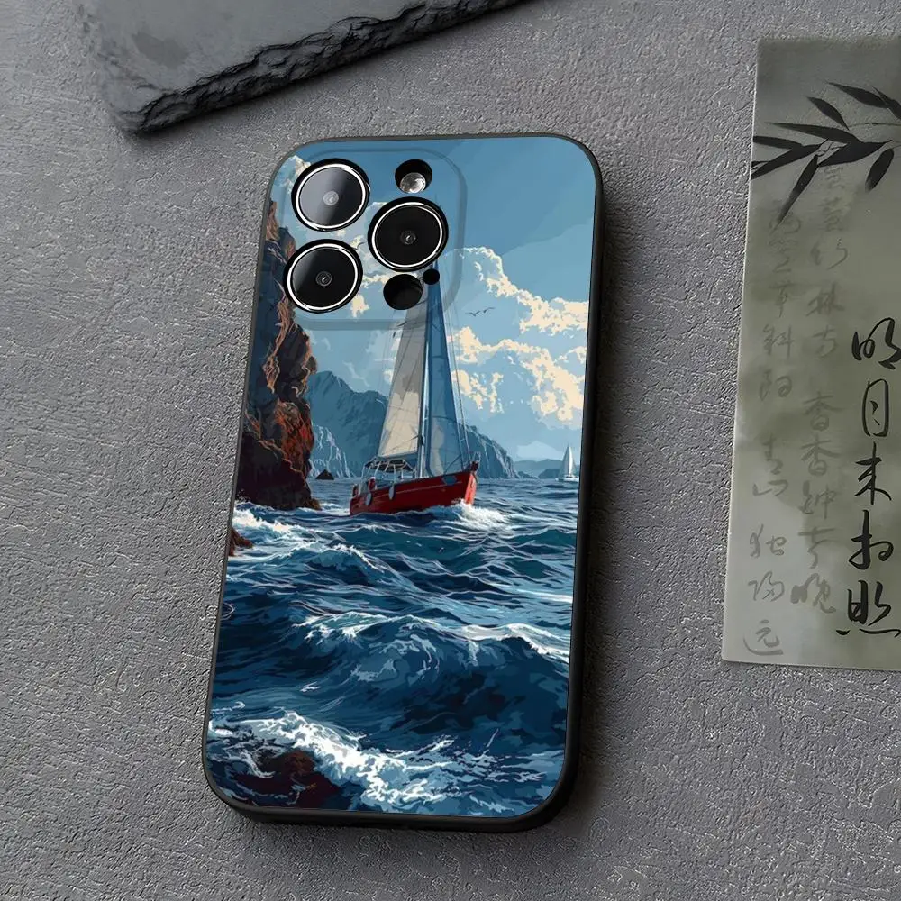 Sailing Ship Boat Phone Case for iphone 14 13 11 15ProMax 16 12 Pro Xs Max Mini Xr X 7 8 Plus Funda Covers