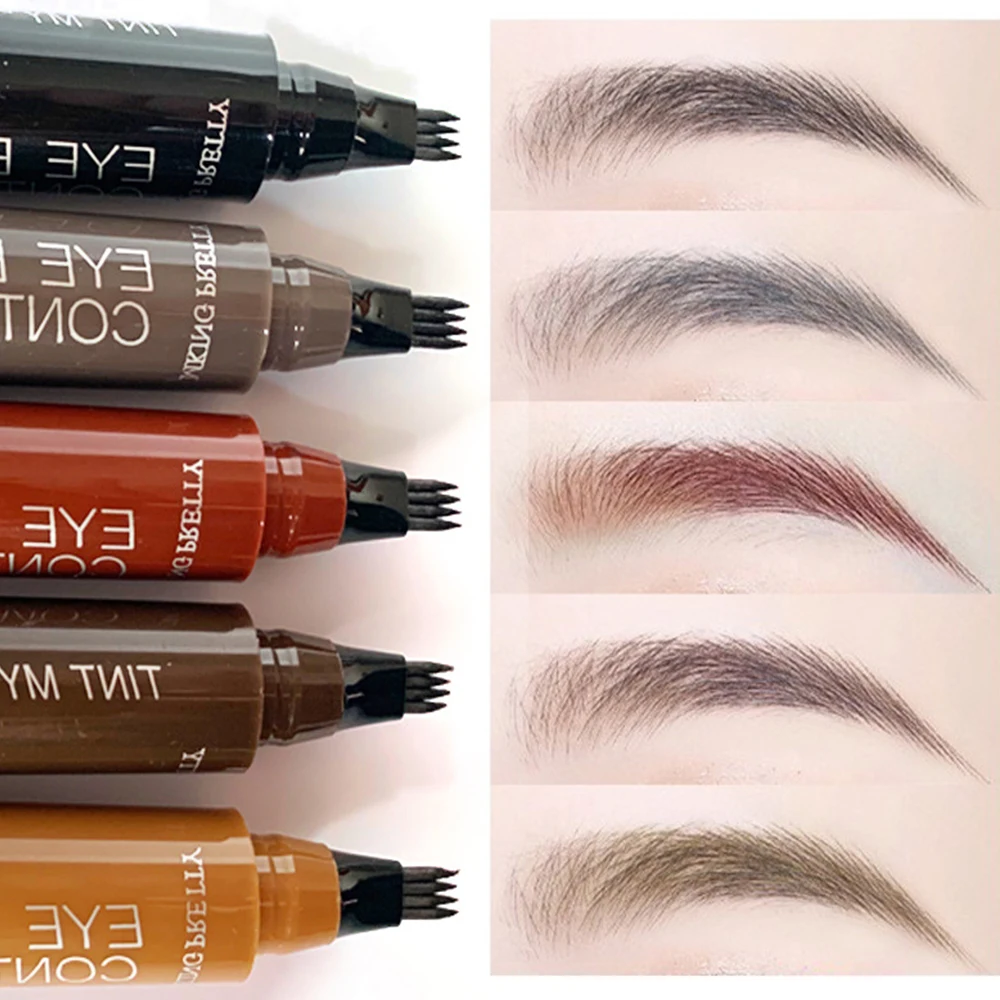 5 Colors Eyebrow Pen Waterproof Fork Tip 4 Points Eyebrow Tattoo Pencil Long Lasting Professional Fine Sketch Liquid Brow Pencil