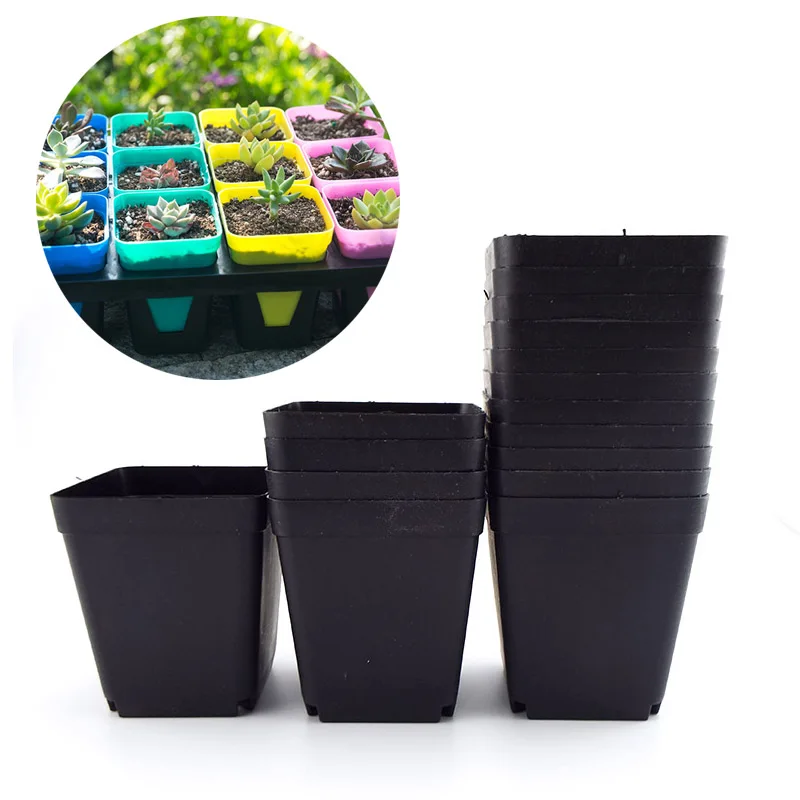 

20/50pcs mini Plastic Black Color Flower Square Pots Garden Planters Small Planting Nursery pot for Succulent plants veg